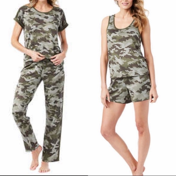 Lucky Brand Ladies' 4-Piece Pajama Set Green (Distressed Camo) S-M-L - Picture 1 of 12